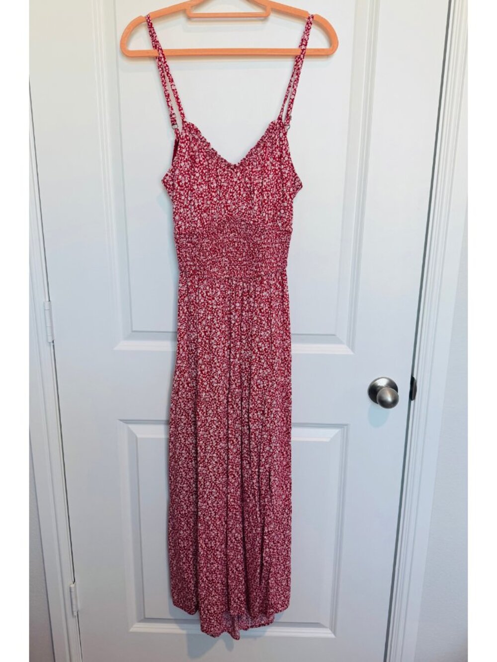 (2 for $15) Hollister Red Floral Smocked Midi Dress Size L